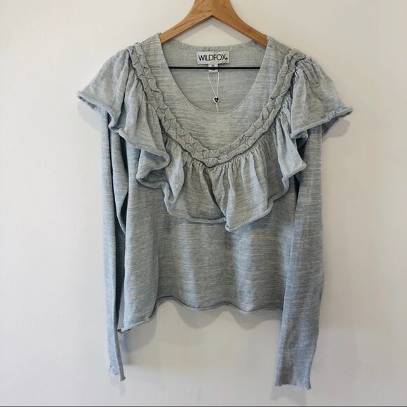 Wildfox Lais ruffled light Blue heather sweater Medium NWT - Picture 3 of 11